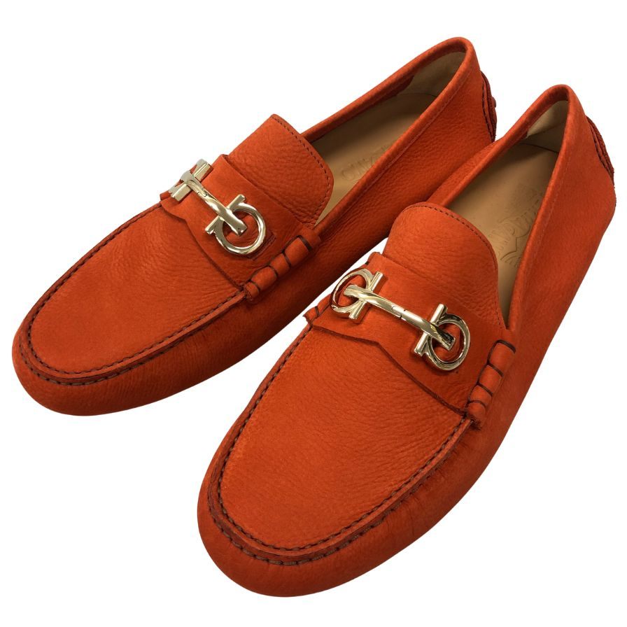 サルヴァトーレ フェラガモ ドライビングシューズ ガンチーニ ローファー レザー オレンジ メンズ サイズ11 Salvatore Ferragamo 約29.0cm【AFC2】