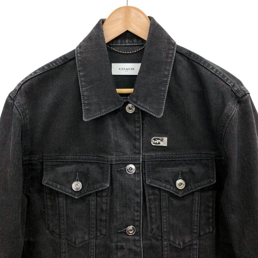 美品◆コーチ デニムジャケット シグネチャー 馬車金具 ブラック レディース サイズ4 COACH 【AFB30】