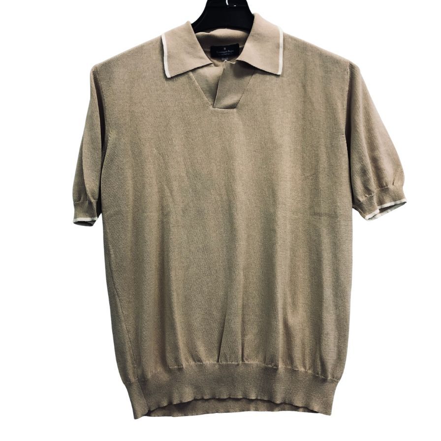 美品◆エルメネジルドゼニア ポロシャツ コットン サマーニット ベージュ系 サイズM メンズ Ermenegildo Zegna 【AFF19】