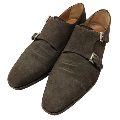 ヤンコ レザーシューズ ダブルモンクストラップ スエード 14453  メンズ ブラウン サイズUK8.5 YANKO 約26.5cm【AFC30】