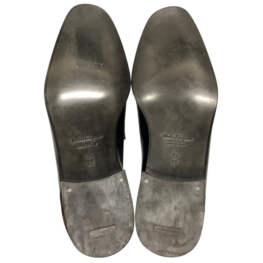 サルヴァトーレフェラガモ レザースリッポン パテントレザー メンズ サイズ 8 1/2 ブラック  Salvatore Ferragamo 約26.5cm【AFD9-2】