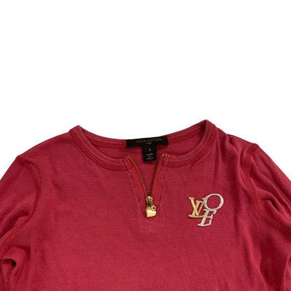 中古◆ルイヴィトン 長袖Tシャツ ハーフジップ 胸ロゴ ピンク キッズ サイズ4 LOUIS VUITTON 【AFB43】