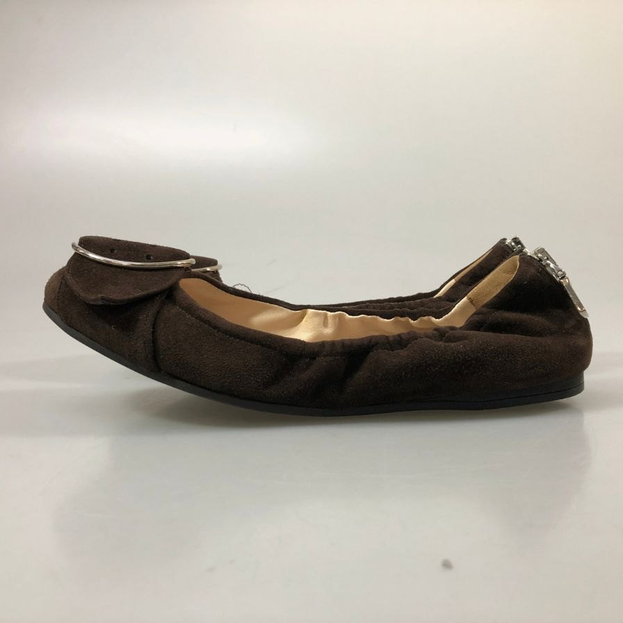 プラダ バレエシューズ スエード ベルト ジップ ブラウン レディース サイズ37 PRADA 約24.0cm【AFC52】