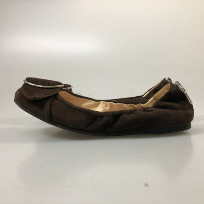 プラダ バレエシューズ スエード ベルト ジップ ブラウン レディース サイズ37 PRADA 約24.0cm【AFC52】