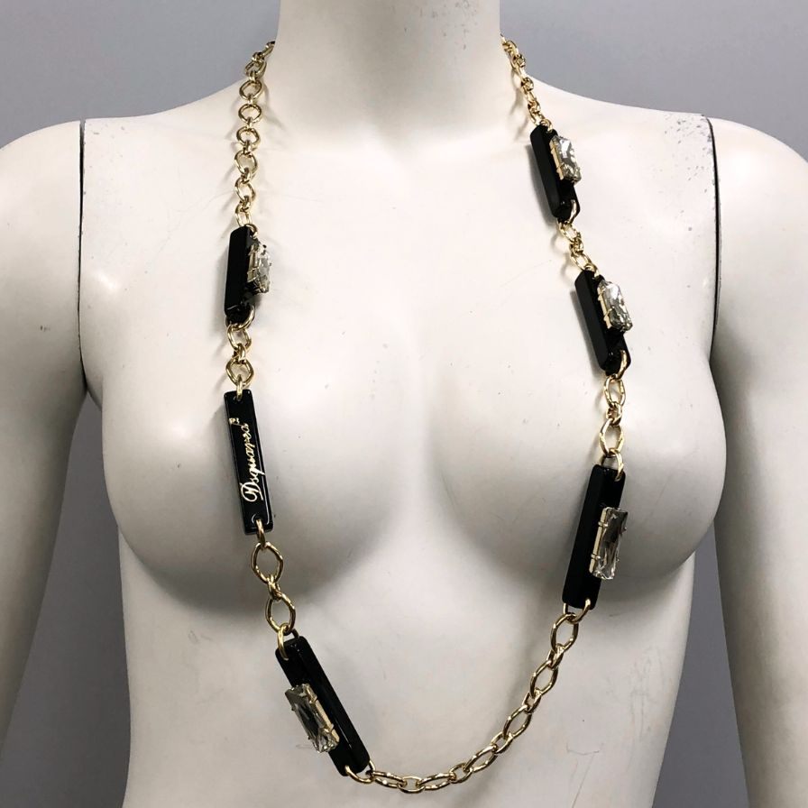 ディースクエアード ネックレス チェーン GP×ストーン レディース ブラック×ゴールド DSQUARED2【AFI14】
