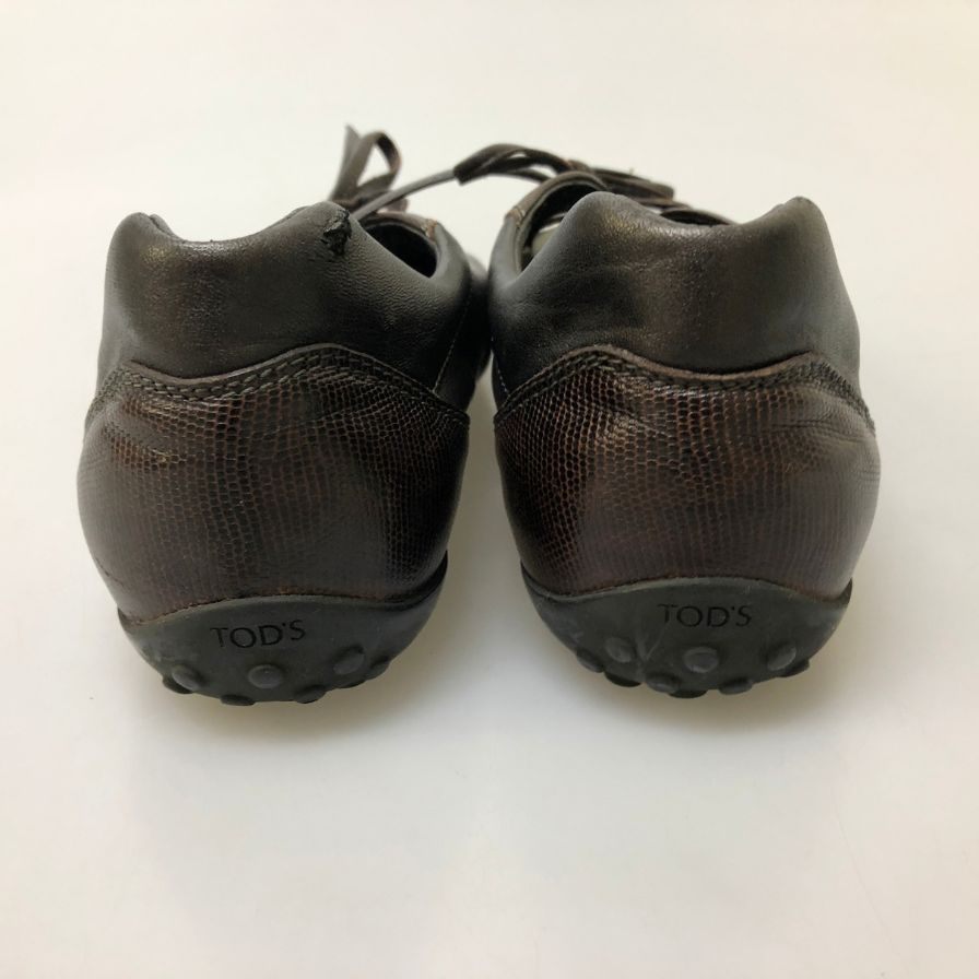 トッズ ドライビングシューズ レザースニーカー リザード型押し×カーフ コンビ ブラウン レディース サイズ36.5 TOD’S 約23.5cm【AFC31】