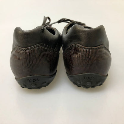 トッズ ドライビングシューズ レザースニーカー リザード型押し×カーフ コンビ ブラウン レディース サイズ36.5 TOD’S 約23.5cm【AFC31】
