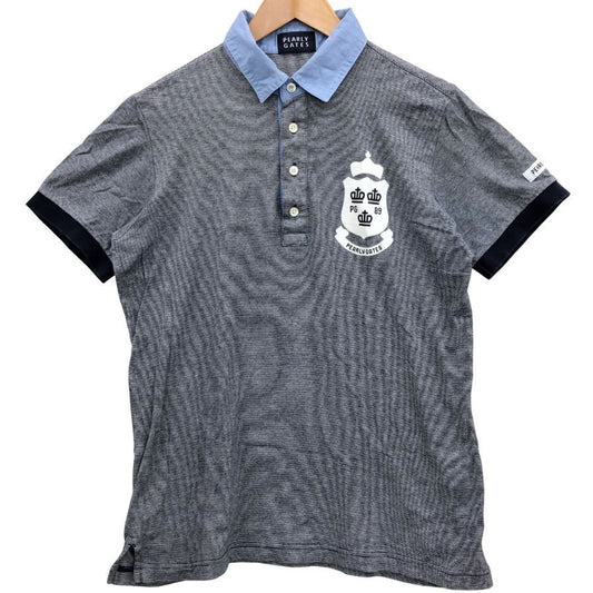 中古◆パーリーゲイツ ポロシャツ 半袖 切替 ボーダー プリント デザイン グレー メンズ サイズ4 PEARLY GATES 【AFB34】