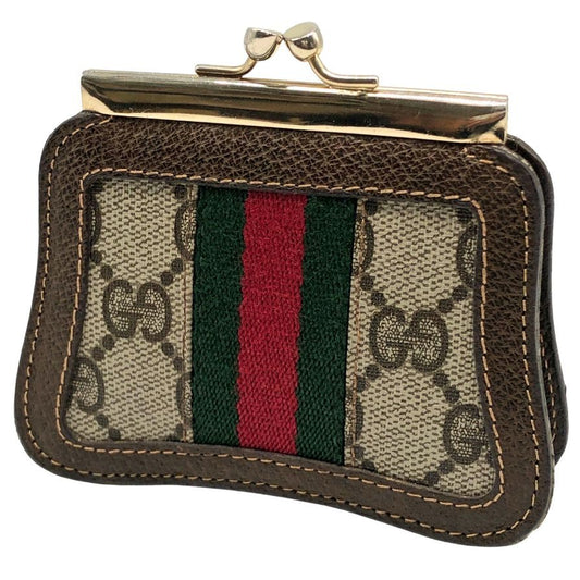 オールドグッチ シェリーライン がま口 小銭入れ ベージュ 財布 GUCCI【AFI19】