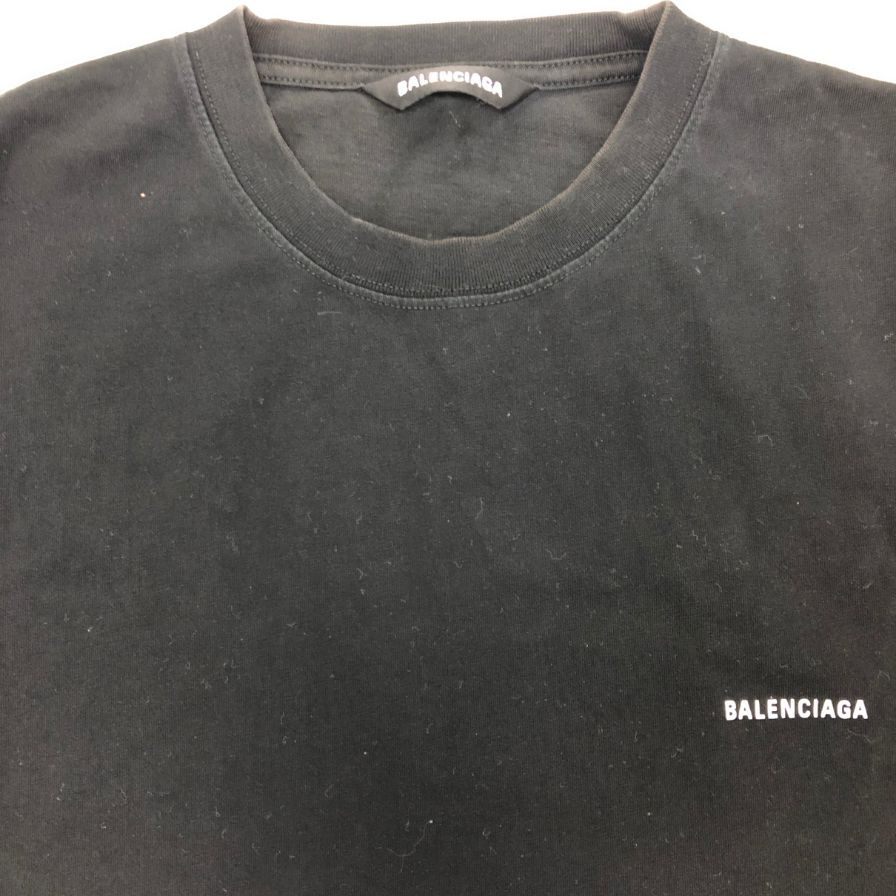 美品◆バレンシアガ Tシャツ コットン 613968  フロントロゴ ブラック サイズM BALENCIAGA 【AFB33】