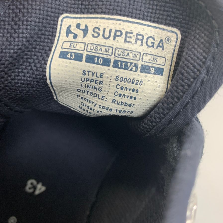 スペルガ スニーカー キャンバス ネイビー系 サイズ43 SUPERGA 約27.5cm【AFC33】