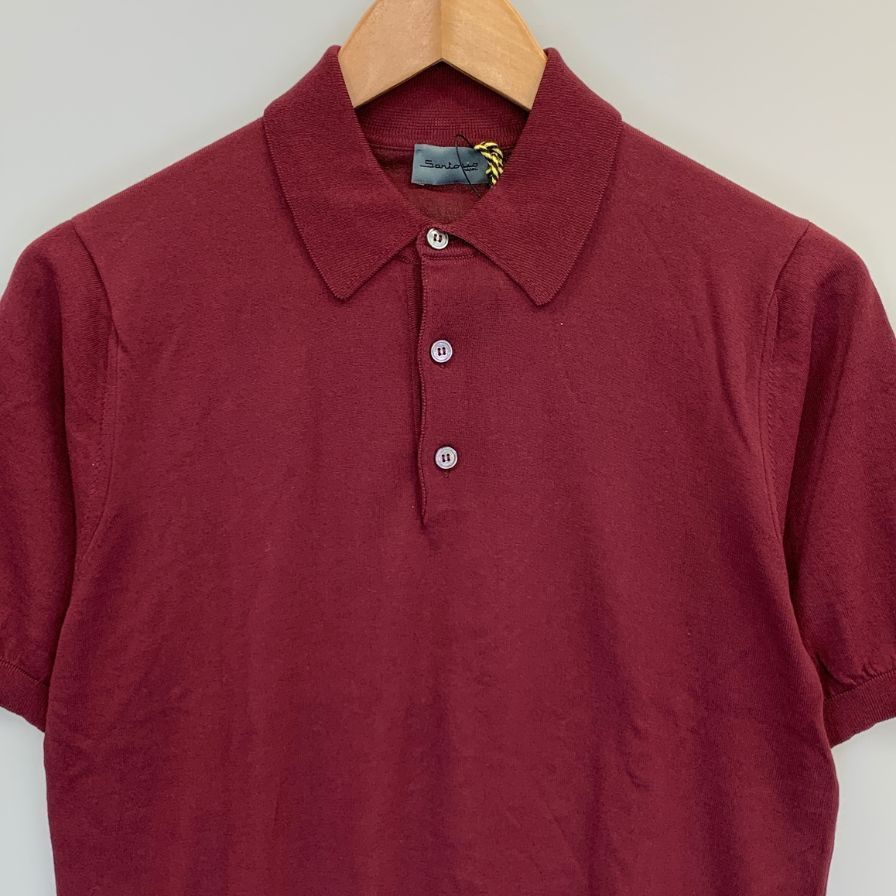 新品同様◆サントニオ ナポリ 半袖ポロシャツ コットン ニット ボルドー メンズ サイズ46 Santonio NAPOLI 【AFB32】