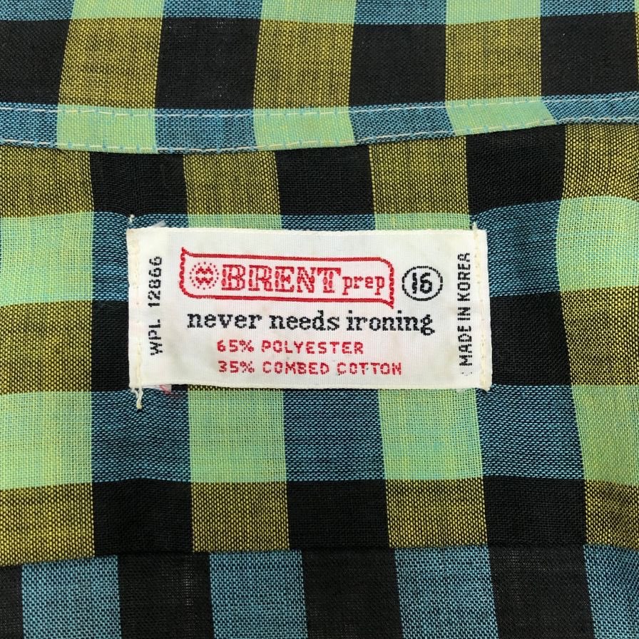 美品◆ブレント 60S 長袖シャツ ヴィンテージ 吹き出しタグ チェック グリーン系 メンズ サイズ16 brent 【AFB50】