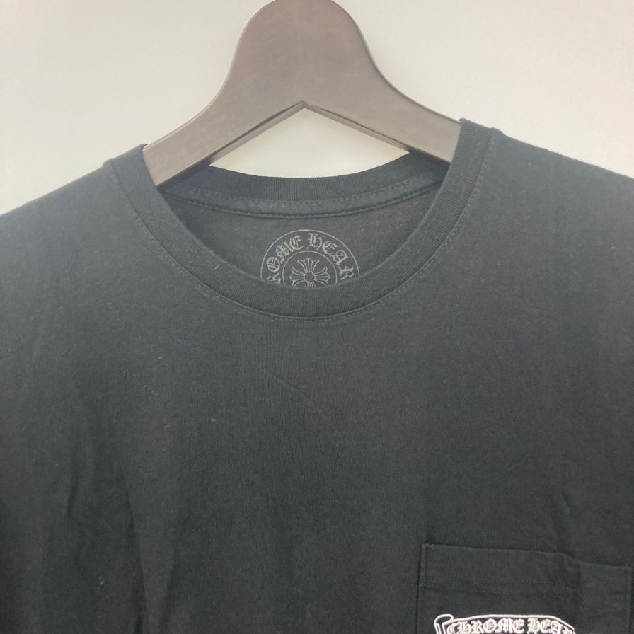 美品◆クロムハーツ Tシャツ ポケットT 胸元ロゴ 星条旗 ブラック サイズL メンズ CHROME HEARTS 【AFB27】