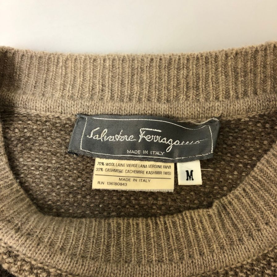 極美品◆サルヴァトーレフェラガモ ニット セーター ウール カシミヤ グレー メンズ サイズM Salvatore Ferragamo 【AFB6】