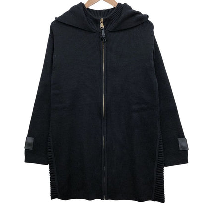 極美品◆ジャンニヴェルサーチ ニット フーディーコート ウール100% ゴールドジップ レディース サイズ40 ブラック GIANNI VERSACE 【AFB23】