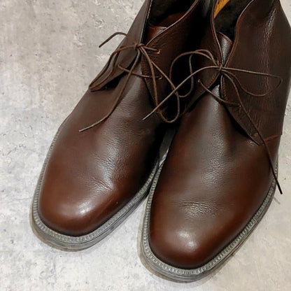 サルヴァトーレフェラガモ チャッカブーツ グレインレザー 内側ムートン サイズUK8.5EE Salvatore Ferragamo ブーツ 約26.5cm【LA】【中古】