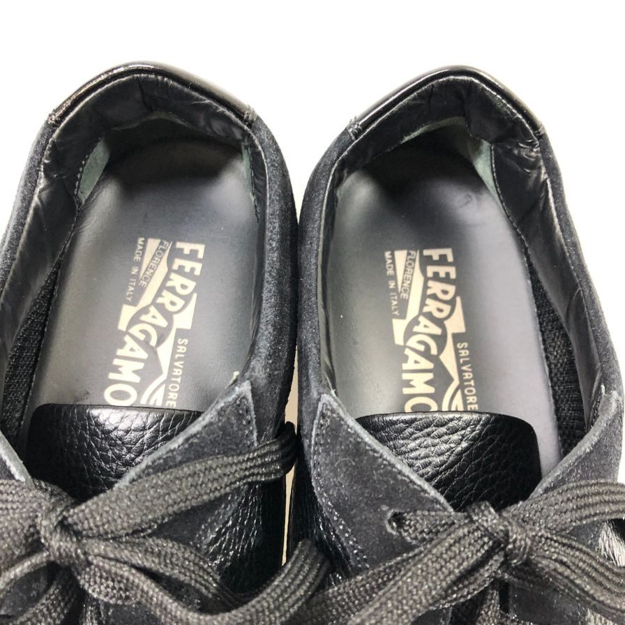 サルバトーレ フェラガモ スニーカー レザー スエード パテントレザー 切り返し メンズ ブラック サイズ6.5 Salvatore Ferragamo 約24.5cm【AFC50】