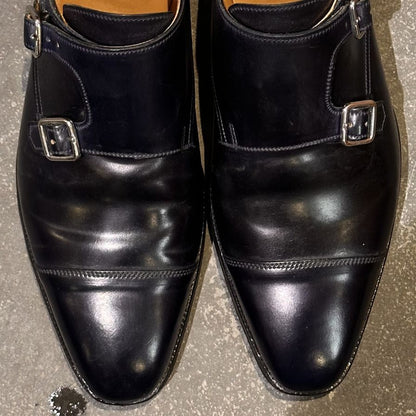 クロケット&ジョーンズ レザーシューズ LOWNDES ダブルモンク コードバン ネイビー  348ラスト サイズUK7E CROCKETT&JONES ビジネスシューズ 約25.5cm【LA】【中古】
