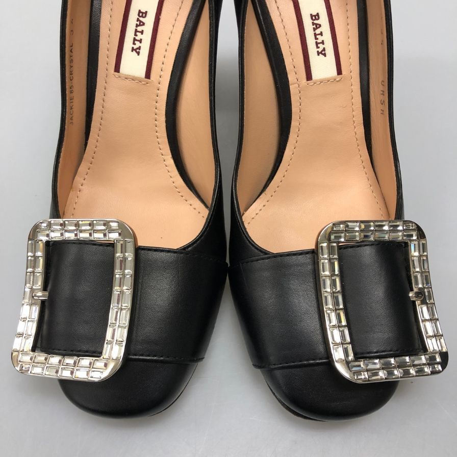 バリー ヒールパンプス ビジューバックル レザー ブラック サイズ34 メンズ BALLY 約20.5cm【AFD15-2】