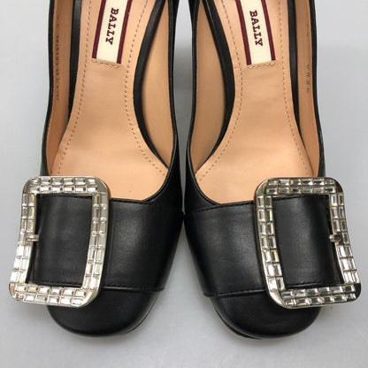 バリー ヒールパンプス ビジューバックル レザー ブラック サイズ34 メンズ BALLY 約20.5cm【AFD15-2】