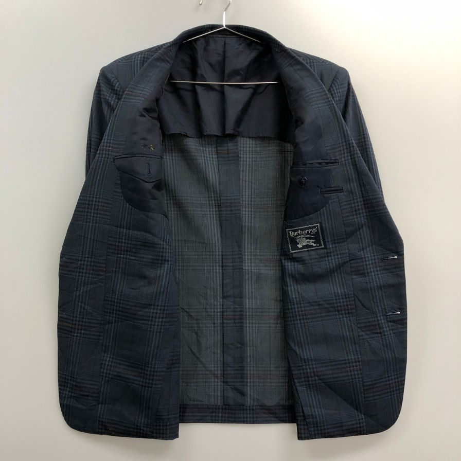 美品◆バーバリー 2B テーラードジャケット 90年代 旧タグ チェック ネイビー メンズ サイズ170AB5 Burberry 【AFF22】