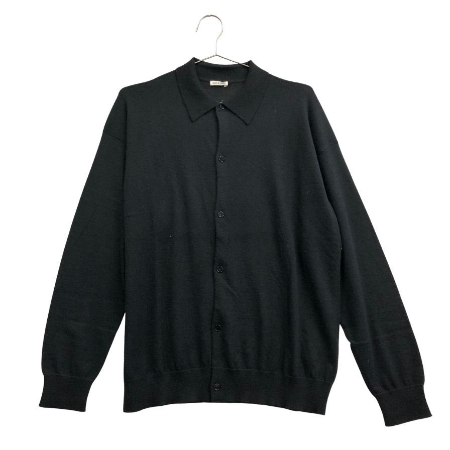 新品同様◆キャッシュ＆バルバ ポロカラーカーディガン ウーステッドカシミヤ 150 サイズ2 ブラック メンズ  IMWSW003 Cash&Barba 【AFB17】