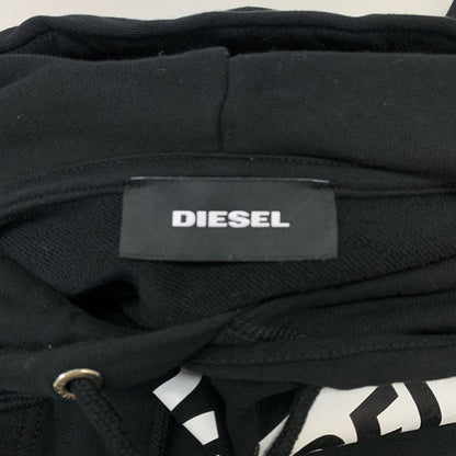 美品◆ディーゼル プリントロゴ入り プルオーバーパーカー ブラック サイズL DIESEL 【AFB16】