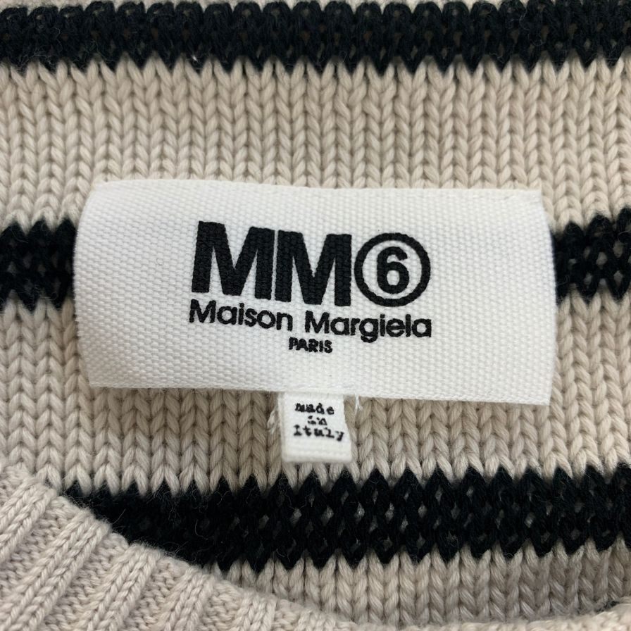 極美品◆エムエムシックス メゾン マルジェラ 23SS クルーネックニット ダメージ加工 ボーダー ホワイト レディース サイズXL S52GP0141 MM6 Maison Margiela 【AFA6】