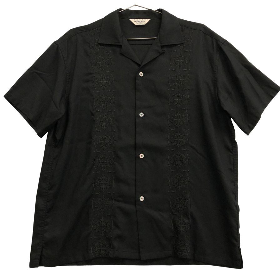 美品◆キャリー シャツ 半袖 キューバシャツ メンズ ブラック サイズM CALEE 【AFB38】