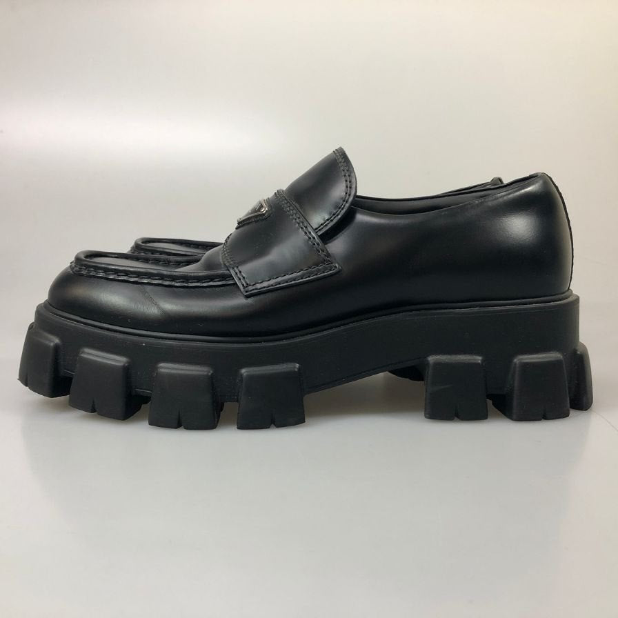 プラダ レザーローファー モノリス トライアングルロゴ 2DE129 メンズ サイズ10 黒 PRADA 約29.0cm【AFC2】