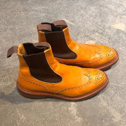 トリッカーズ ヘンリー サイドゴアブーツ ウイングチップ カーフ エイコンアンティーク サイズUK8.5 メンズ Tricker's ブーツ 約27.0cm【LA】【中古】
