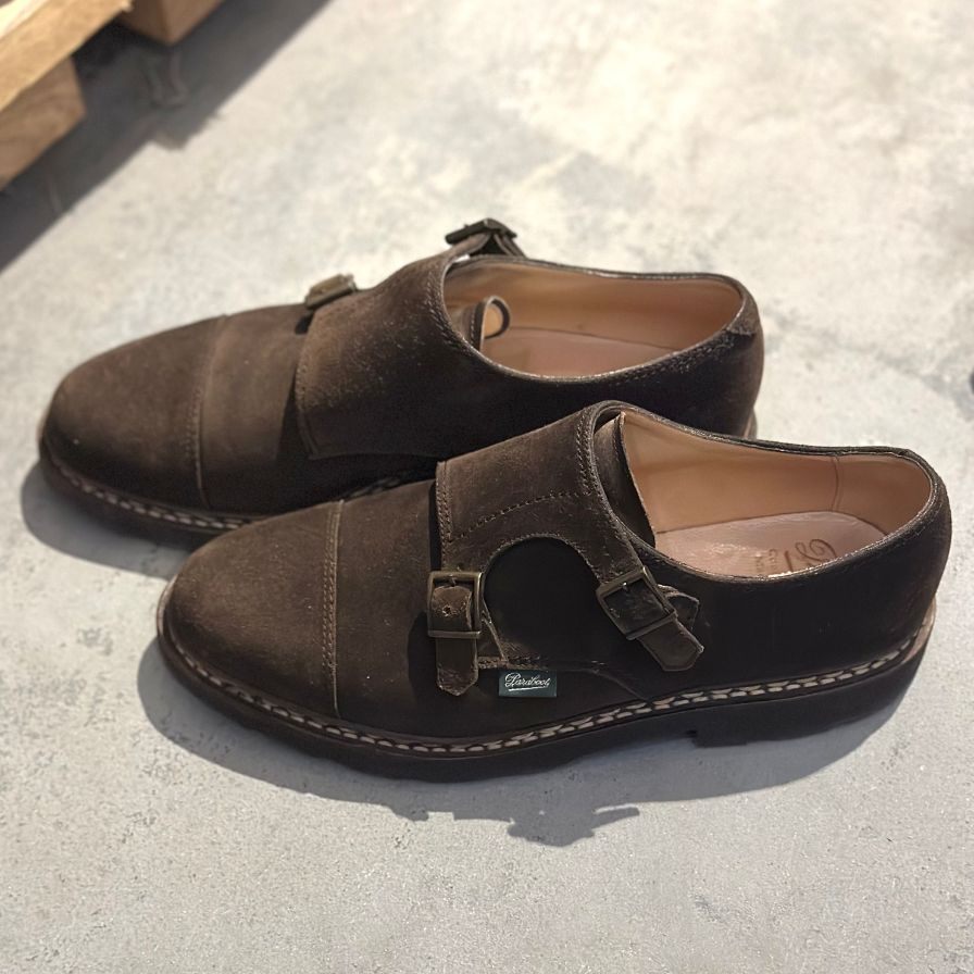 パラブーツ レザーシューズ ダブルモンクストラップ ウィリアム スエード メンズ ブラウン サイズ7.5 Paraboot WILLIAM ビジネスシューズ 約26.0cm【LA】【中古】