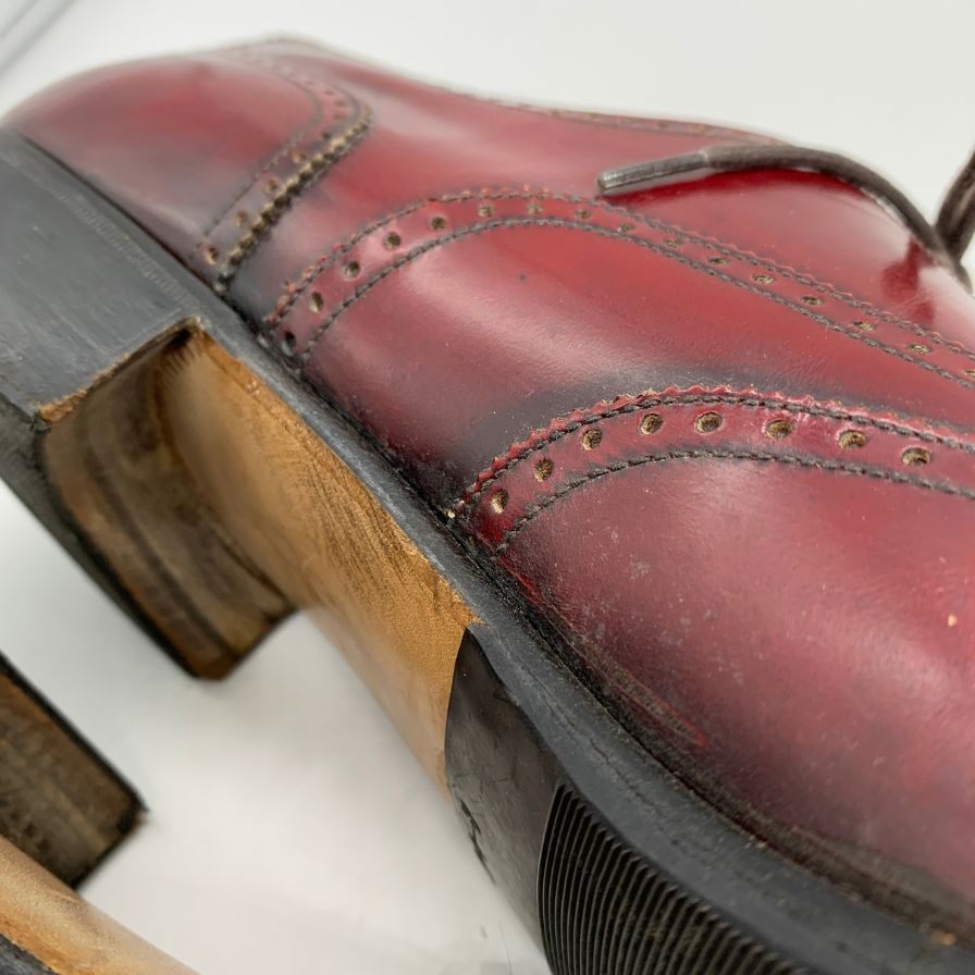 サルヴァトーレフェラガモ レザーシューズ フルブローグ ガラスレザー バーガンディ メンズ サイズ12C Salvatore Ferragamo 約30.0cm【AFC1】