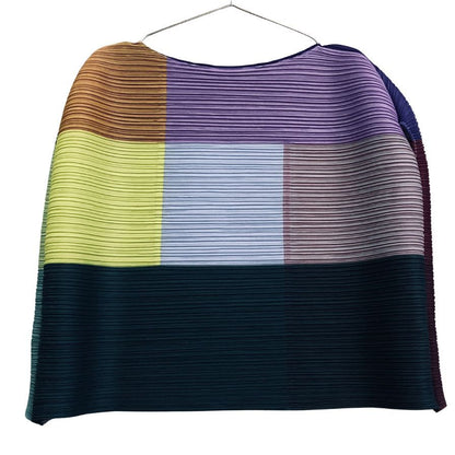 美品◆プリーツプリーズ イッセイミヤケ  ブロックパターン トップス PP23JK451 マルチカラー フリーサイズ PLEATS PLEASE 【AFB5】