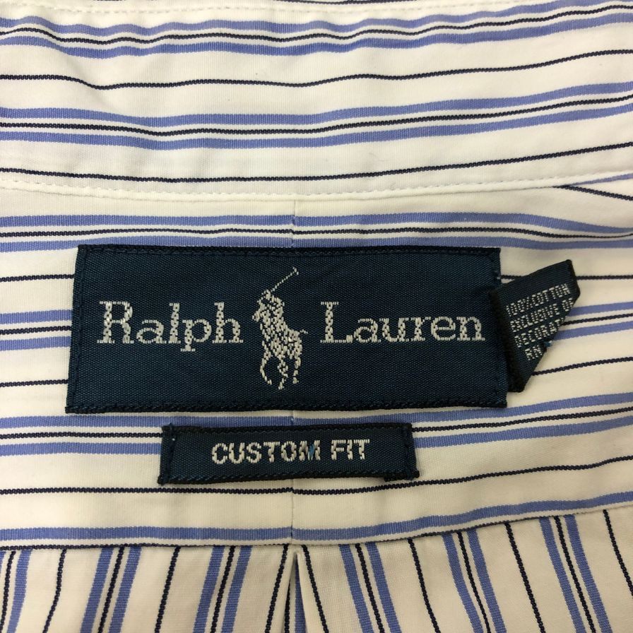 美品◆ポロ ラルフローレン ボタンダウンシャツ 90S オールド ストライプ ブルー系 メンズ サイズXL Polo Ralph Lauren 【AFB43】