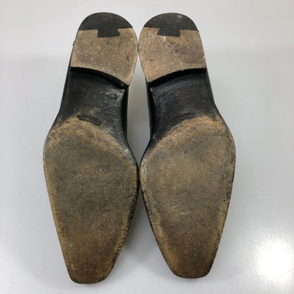 サントーニ スリッポン レースアップ ステッチ カーフ メンズ ブラック サイズUK6.5 Santoni 約25.5cm【AFC50】