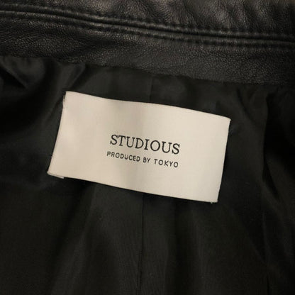 美品◆ステュディオス ダブルライダースジャケット ラムレザー ブラック レディース サイズ1 STUDIOUS 【AFG1】
