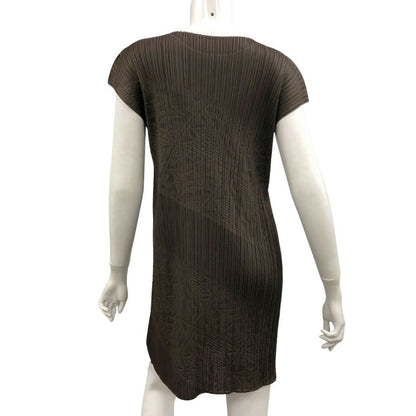 極美品◆プリーツプリーズ ノースリーブワンピース エンボス柄 ブラウン サイズ3 PP21-JT615 PLEATS PLEASE ISSEY MIYAKE 【AFB10】