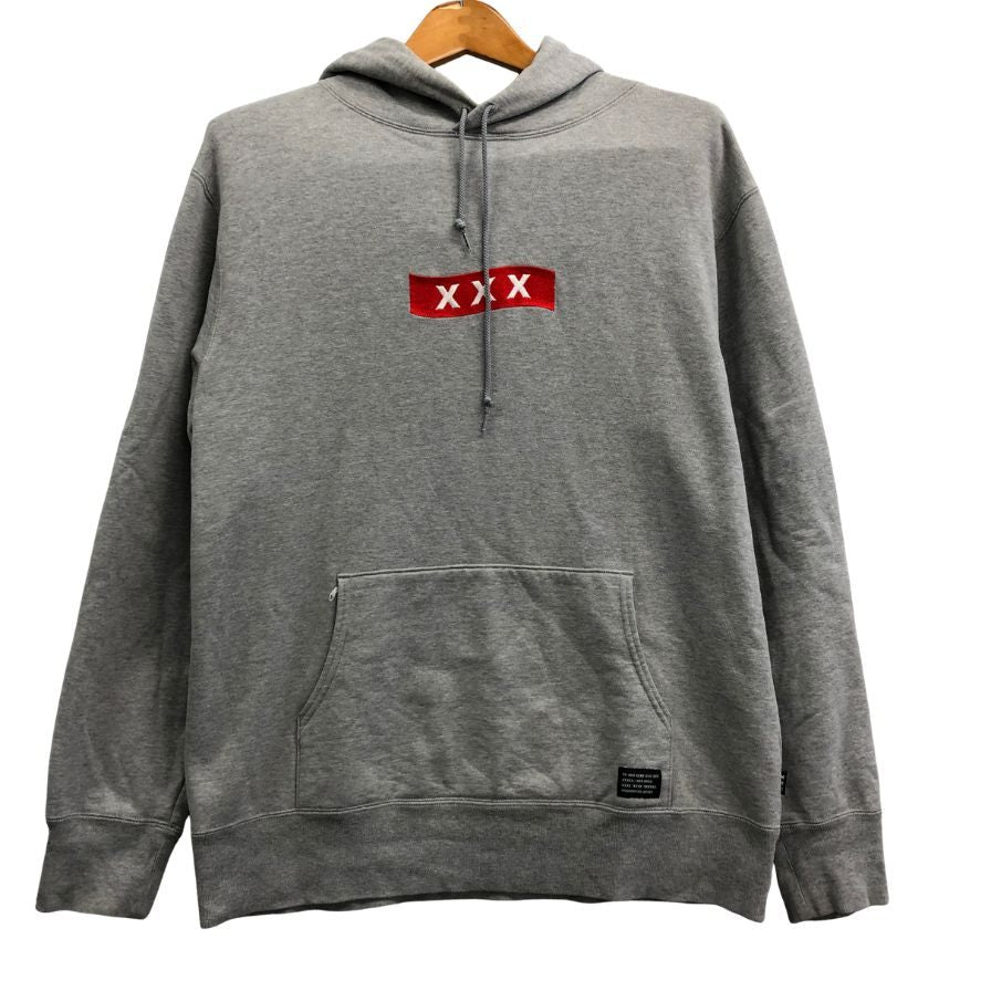 美品◆ゴッドセレクション トリプルエックス プルオーバーパーカー ボックスロゴ グレー メンズ サイズXL GOD SELECTION XXX 【AFA24】