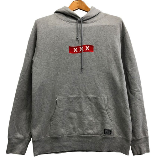 美品◆ゴッドセレクション トリプルエックス プルオーバーパーカー ボックスロゴ グレー メンズ サイズXL GOD SELECTION XXX 【AFA24】