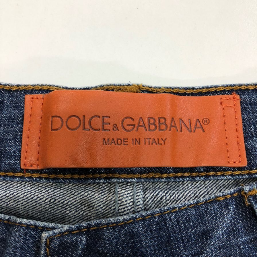 ドルチェ&ガッバーナ デニムパンツ レザーパッチ ダメージ加工 メンズ サイズ34 DOLCE&GABBANA 【AFB20】