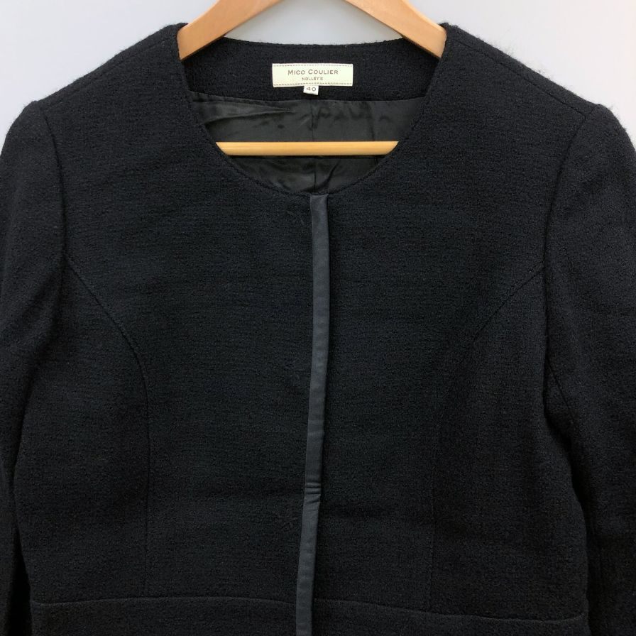 中古◆ミコ クリエ ノーカラー ジャケット レディース ブラック サイズ40 MICO COULIER 【AFB40】