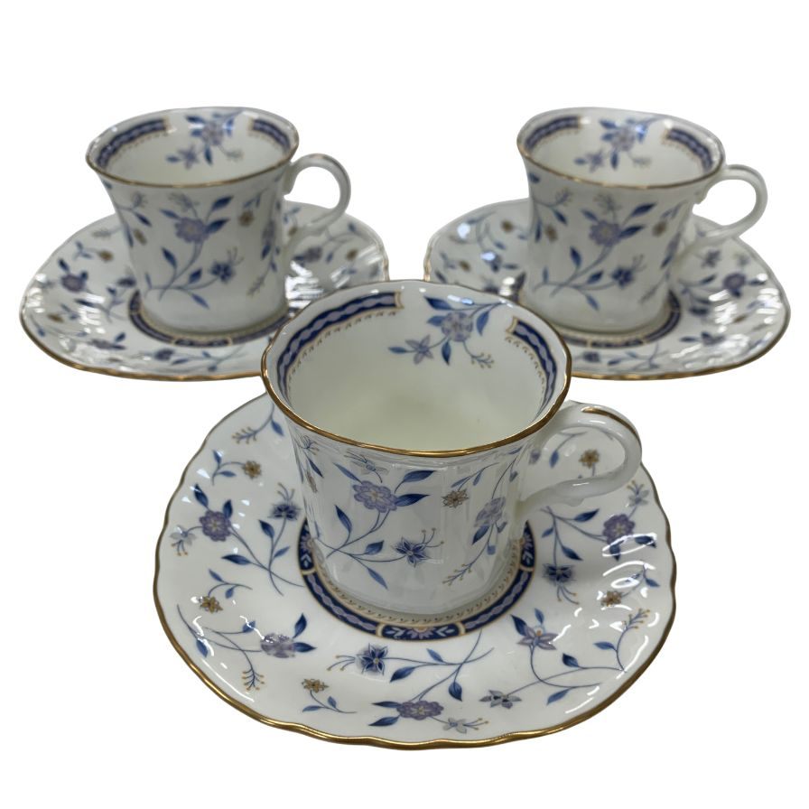 ナルミ カップ＆ソーサー 3客セット ミラノ 金彩 花柄 ホワイト×ブルー  NARUMI【AFI28】【中古】