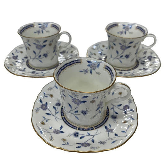 ナルミ カップ＆ソーサー 3客セット ミラノ 金彩 花柄 ホワイト×ブルー  NARUMI【AFI28】【中古】