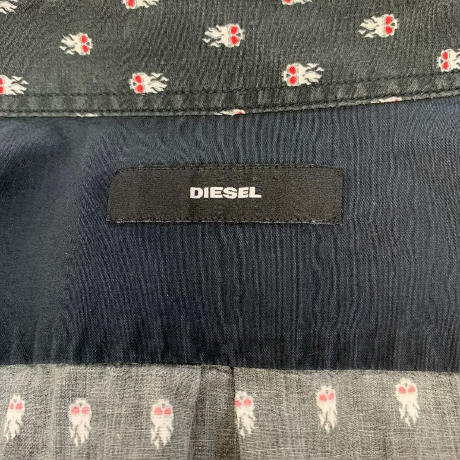 中古◆ディーゼル 長袖シャツ ドクロ 総柄 デザイン コットン ブラック メンズ サイズS DIESEL 【AFB16】