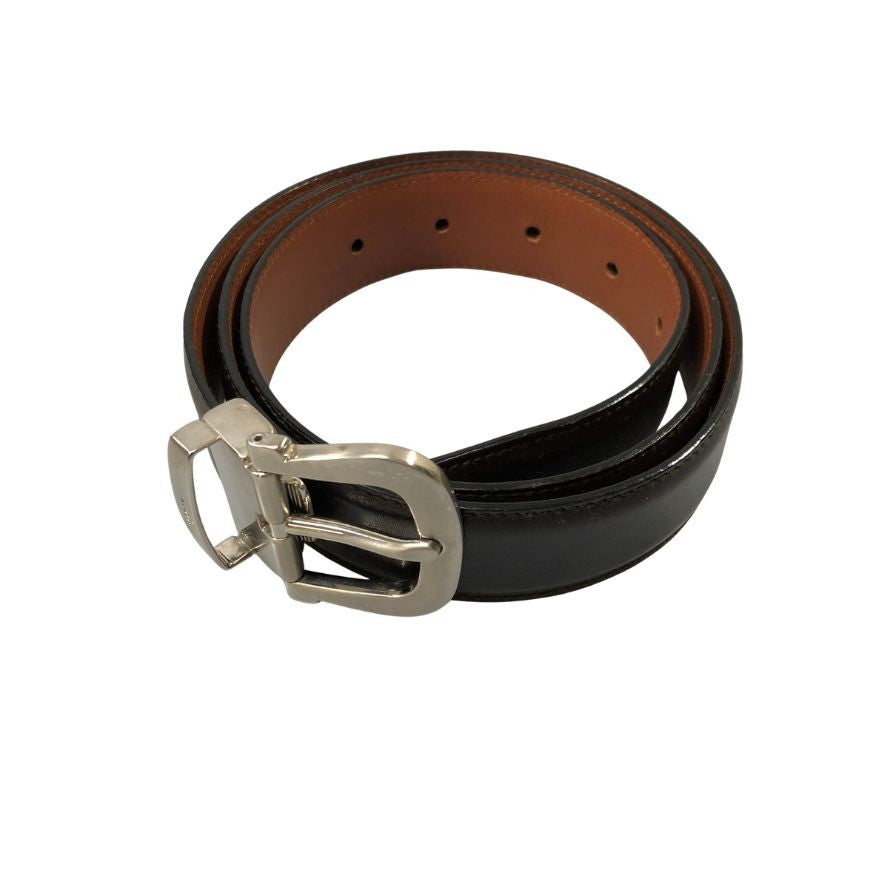 サルヴァトーレフェラガモ レザーベルト 23 7568 ダークブラウン シルバー金具 メンズ Salvatore Ferragamo【AFB55】