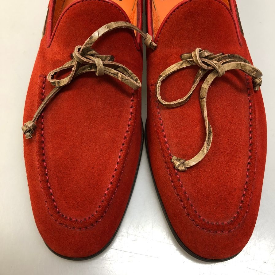 サントーニ スリッポン 9517 スエード モカシン Uチップ レッド サイズUK8 Santoni 約26.5cm【AFC5】