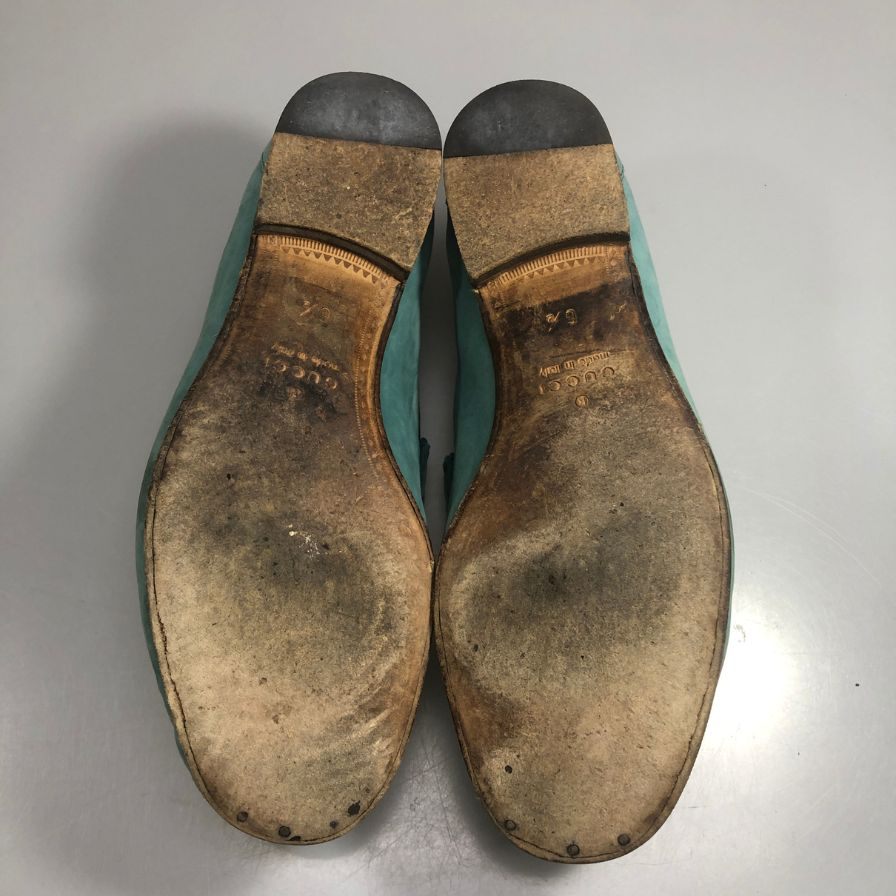 グッチ レザーシューズ ビットローファー ヌバック1953コレクション イタリア製 メンズ サイズ6.5 グリーン系 GUCCI 約25.5cm【AFD3】