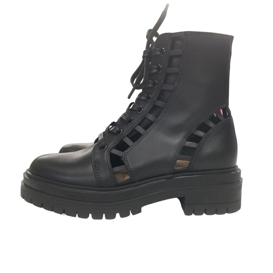 ジャンヴィトロッシ ショートブーツ カットアウト ブラック レザー レディース サイズ35.5 Gianvito Rossi 約22.5cm【AFD9】